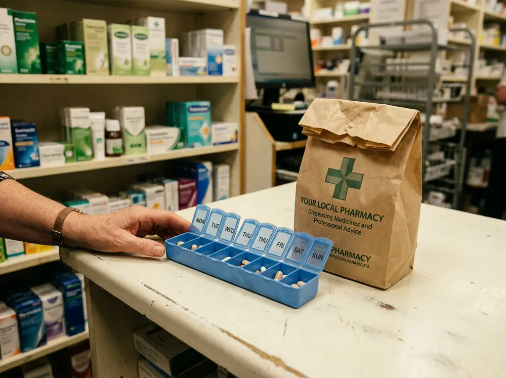 Pharmacist preparing a prescription at the Pharmacy Hub dispensary